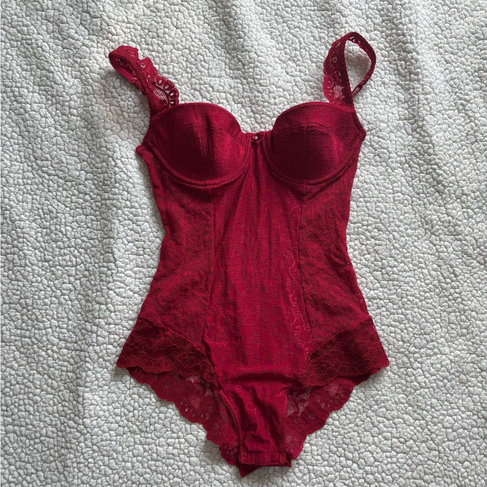 Ariane Deep Red Lace Bustier Bodysuit ❤️ - Picture 3 of 8